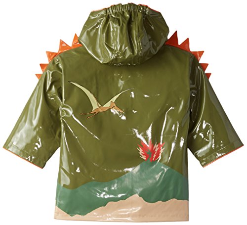 Green Dinosaur PU All-Weather Raincoat for Boys With Fun Dino Spikes and Volcano2