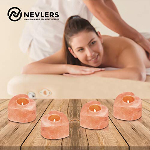 Nevlers 4 Pack Pure Himalayan Salt Candle Holders | Heart Shaped Himalayan Salt Tea Candle Holder | Hand Crafted Himalayan Tealight Holders | Salt Candle Holder For Decor | Salt Lamp Tealight Holders #TOP5