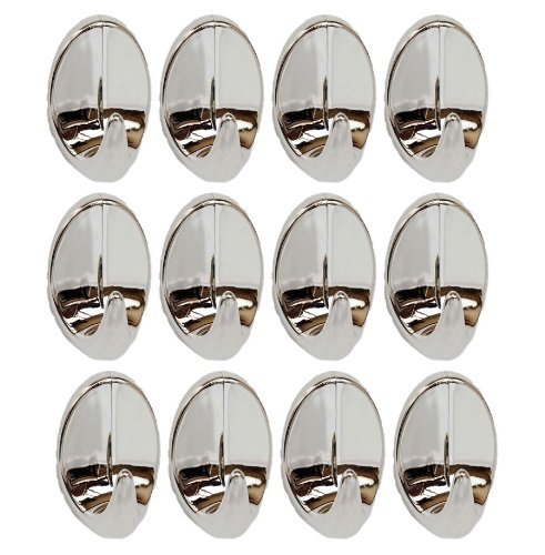 Simple Diy Chrome Self Adhesive Sticky Stick On Hooks Strong Small Oval Hook 12 Pack