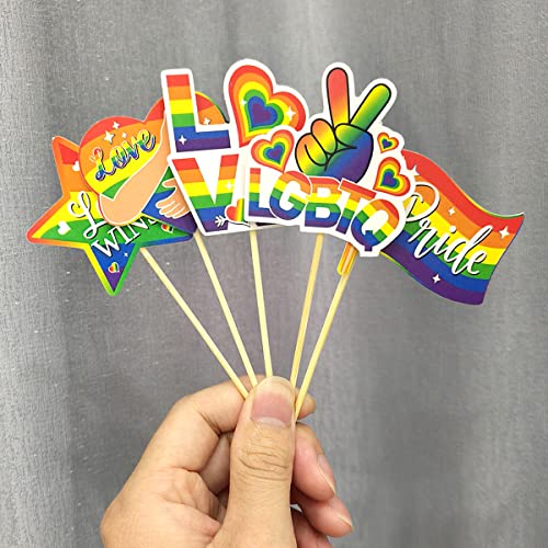 20Pcs Rainbow Cupcake Toppers Pride Month Cupcake Topper Toothpicks Lgbtq Gay Rainbow Cupcake Topper Picks Flag Heart Rainbow Cake Decorations Party Supplies #TOP2