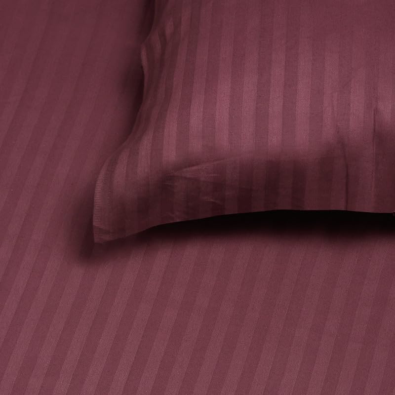 Image of Naksh Single Bedsheet Cotton 210 TC Stripes, Wine | 1 Bedsheet for Single Bed (54 x 90 Inch) and 1 Pillow Cover