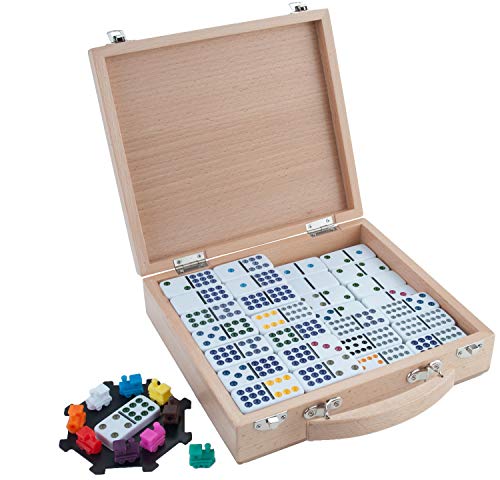 Engelhart - 250150 - Mexican Train Domino mit hochwertigem Holz Koffer, Doppel 12 Version