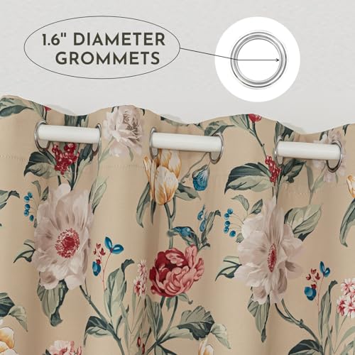 Image of 80% Blackout Curtains for Bedroom, Vintage Floral Window Drapes 72 Inch Length for Living Room, Thermal Insulated Grommet Curtains, 2 Panels