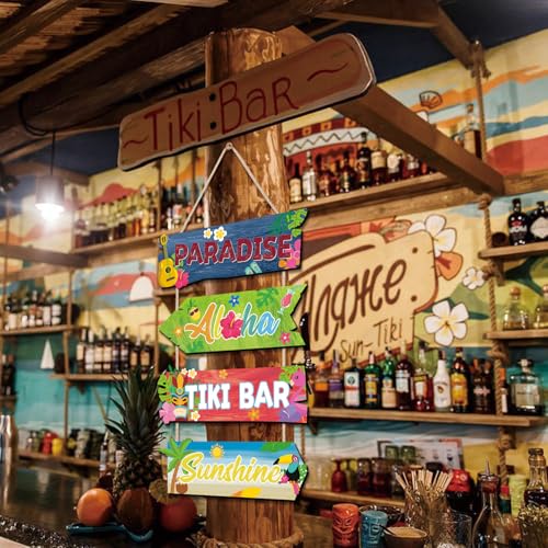 Image of HPNIUB Hawaii Tiki Bar Welcome Summer Wooden Sign, Funny Beach Hawaiian Luau Party Plaque Hanging Wall Decor, Vintage Farmhouse Door Sign for Outside Home Bar Kitchen Backyard