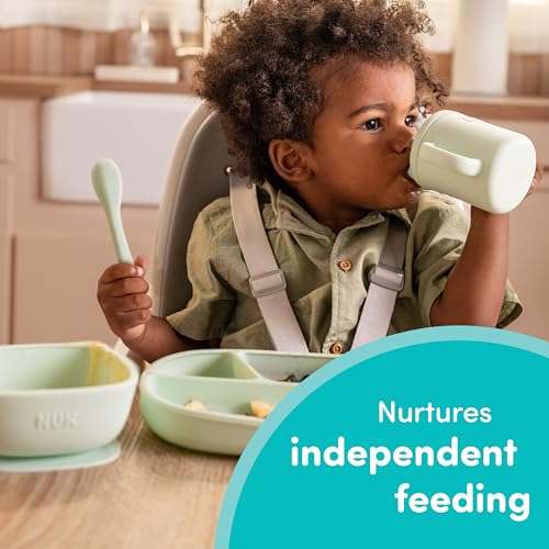 Image of NUK Silicone Baby Tableware Bundle, Includes 1 Plate, 1 Bowl, 1 Cup, & 1 Spoon, Durable Suction Feature Helps Reduce Spills, Microwave-Safe, BPA-Free