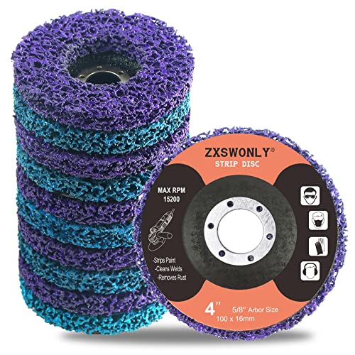 ZXSWONLY 10 Pack Strip Discs Purple & Blue Stripping Wheel Fit Angle Grinder Quick Clean and Remove Paint Coating Rust Welds Oxidation (4'' - 5/8'' Arbor Size)