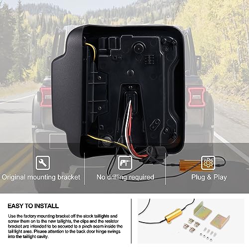 Kiwi Master Smoked LED Tail Lights for 2018-2025 Jeep Wrangler JL/4xe - Brake, Reverse, Turn Signal (Black Housing, Smoke Lens), Pair