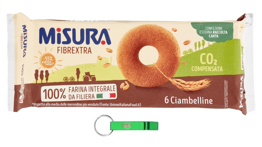 10x Misura Fibrextra Ciambelline Integrali - Vollkorn-Donuts Weicher Snack, Reich an Ballaststoffen - 230g Packung,Jede Packung enthält 6 Snack + Beni Culinari Kostenloser Schlüsselanhänger
