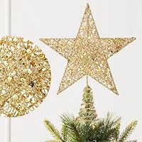 Puntale Per Albero Di Natale A Stella – Oro Rosa, In Ferro, 23x31 Cm, Con Luci LED, Per Decorazione Natalizia