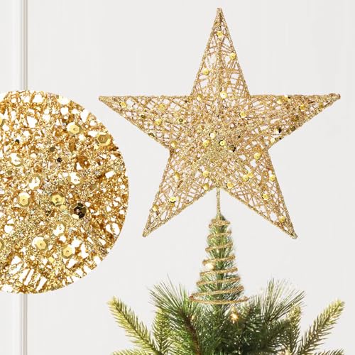 Estrella arbol Navidad, Oro, Adorno de Punta para hogar del Centro Comercial de La Fiesta (Dorado 25X20 Cm)