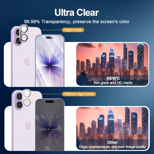 Image of NEW'C 3x Screen Protector for iPhone 17 (6.3 inches)+ 3x Camera Lens Protector, Sensor Protection, Case Friendly Tempered Glass Film, Ultra Resistant, Easy installation tool include
