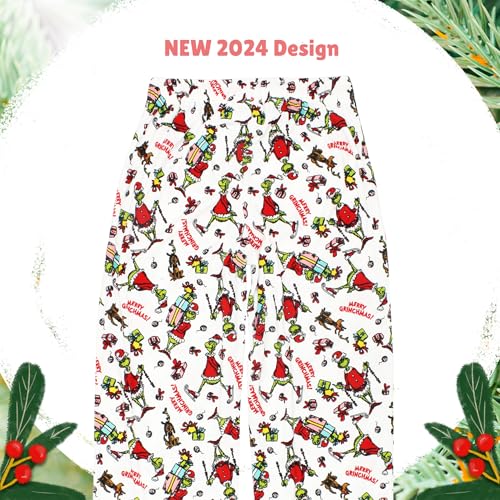 Dr. Seuss Calça de pijama masculina The Grinch Santa Velour Holiday Lounge, Branco, GG