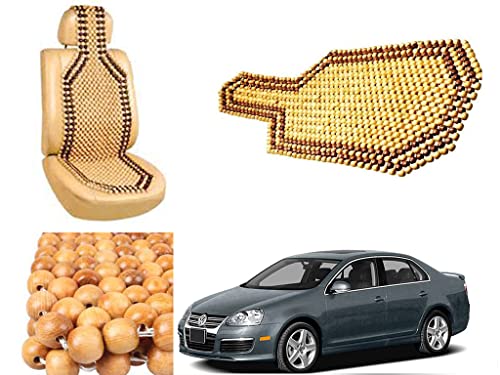 Image of Car Bead Seat Wooden Beads Cushion Cover Pad for Volkswagen Jetta Type 1, Acupressure Sitting Seat Cover | Cream Color - Pack of 1