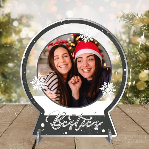 Personalised besties photo snowglobe acrylic freestanding plaque