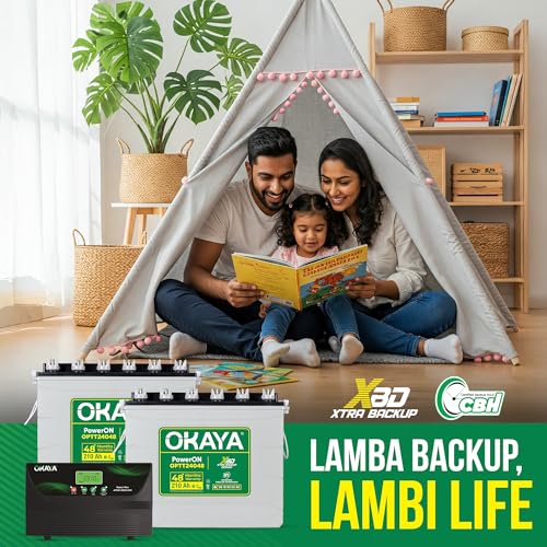 Image of Okaya Inverter with Two Batteries Combo for Home,Office & Shops|ATSW 3050 24V Pure Sine Wave Inverter 2500VA with 36 Months Warranty & OPTT24048 210Ah Batteries with 48 Months Warranty