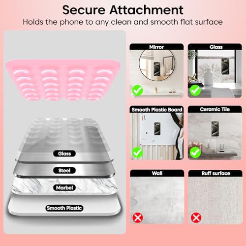 Image of Sounce Suction Phone Case, Phone Suction Sticker, for Hands-Free Mobile Accessory Holder Grip, Video Phone Accessory Compatible Mirror, Shower (Pink)