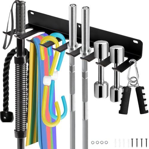 Tebery 9 Hook Home Gym Storage Rack Wall Mount, Fitness Equipment Organizer, Metal Gym Accessory Hanger for Exercise Bands, Jump Ropes, Barbells, Lifting Belts