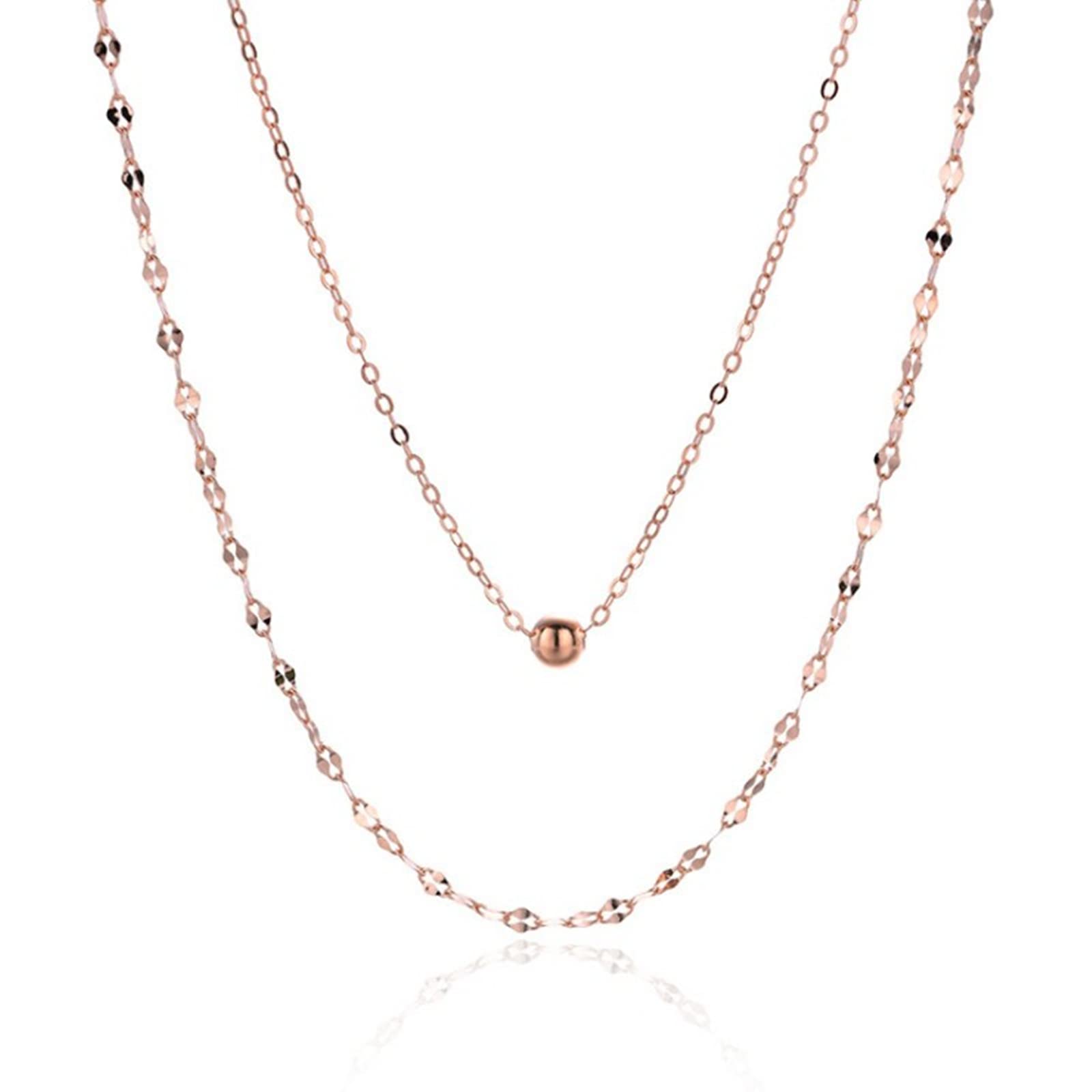 HCMA 925 Sterling Silver Simple Disc Double Layer Chain Necklace Women Fashion Wedding Party Jewelry Accessories Girlfriend Gift-Rose gold