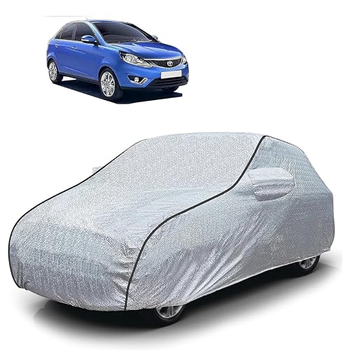 Image of Sulfar 100% Waterproof Car Body Cover Compatible with Mirror for Tata Zest (Triple Stitched, Full Bottom Elastic, Magic Silver with Black Piping)