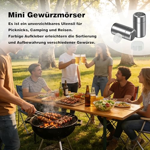 WENXINWIN 2 sztuki mini solniczka do podróży, 5 ml, ze stali nierdzewnej, mała solniczka z pokrywką, na kemping, sól i pieprzniczka, nadaje się do restauracji, na kemping i grill na świeżym powietrzu