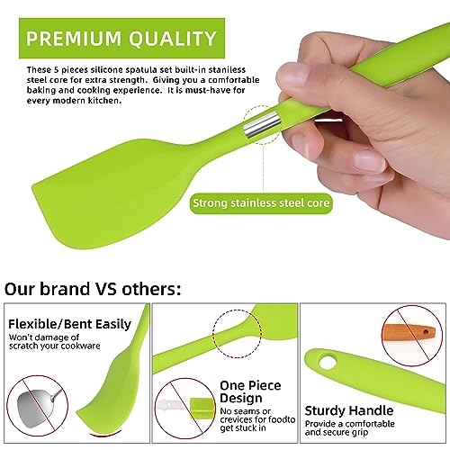 Silicone Spatula, 5 PCS High Heat Resistant Non-Stick Rubber Spatulas Set, Food Grade Baking Spatulas Kitchen Utensils for Baking, Cooking and Mixing - Image 3