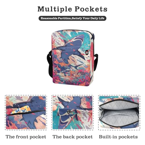 Corals Shark messenger bags Crossbody Small Bag For Women Woman Cross Body Purse Adjustable Strap for outdoor sports work2