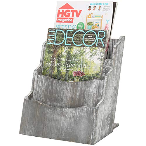 MyGift 3-Compartment Rustic Grey Wood Magazine Rack Holder