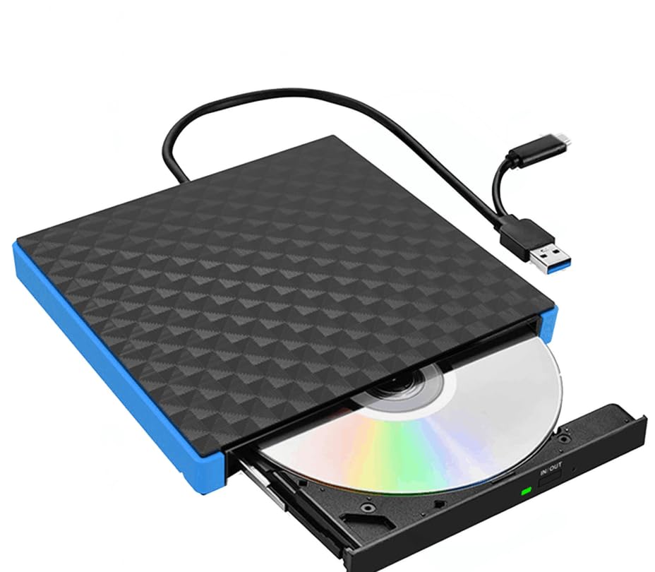 External DVD Drive, Portable CD/DVD +/-RW Drive Burner Reader for Laptop, Desktop PC, Mac