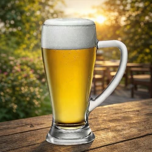 Image of PrimeWorld Premium Beer Mug Set of 2 (500ML Each) | Heavy Base Crystal Clear Glass Beer Mugs with Handle | Large Pub-Style Beer Glasses for Home, Bar & Restaurant