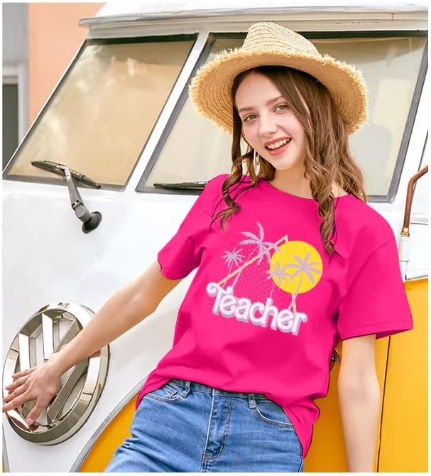 Teacher Shirts for Women Teach Letter Print Tshirt 90s Teacher Outfits Short Sleeve Teacher Appreciation Gift Top - Image 4