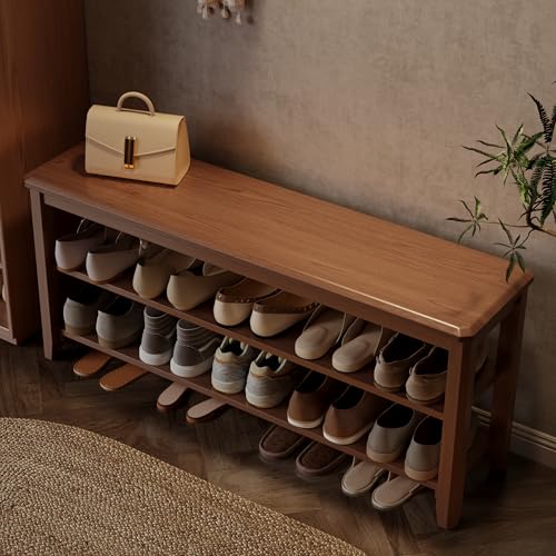 AQIMUELE Wood Shoe Rack Bench for Entryway, 2 Tier Shoe