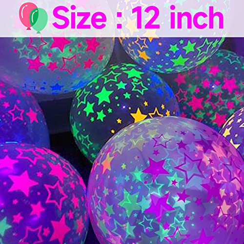 90 Pcs Uv Neon Balloons ,Neon Stars Glow Party Balloons Uv Black Light Balloons Glow In The Dark For Birthday Decorations Wedding Glow Party Supplies Blacklight Carnival Reactive Fluorescent Balloons #TOP1