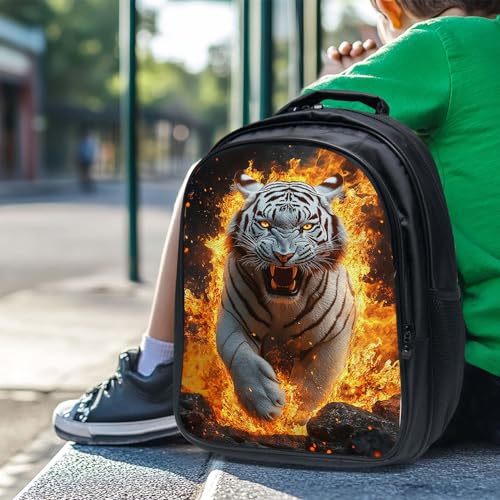 White Tiger Backpack 3PCS 16" Preschool Elementary Schoolbag with Lunch Box Pencil Case Bookbag Set for Girls Boys Kids Children Teens School Students3