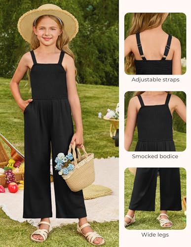 GRACE KARIN Girls Black Jumpsuit Size 7 Girl Summer Romper Pants Kids Long Spring Rompers with Pockets — view 3