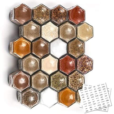 Homazing 24 Hexagon Magnetic Spice Jars Cover
