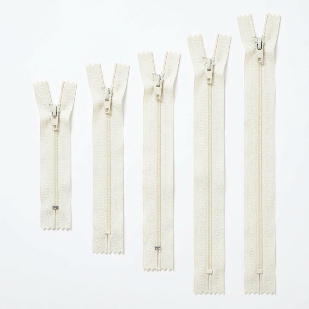 Trimz Cream Zip Essentials - 5 Autolock Zips in 5 Sizes (15cm, 20cm, 25cm, 30cm, 40cm) - Closed End Nylon Zips with 4mm Teeth for Dressmaking, Bags & Cushions