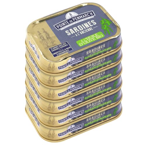 Sardines à l'ancienne de l'huile d'olive vierge extra BIO Pointe de Penmarc'h le lot de 6 boîtes de 115 g - Livraison en 2 à 3 jours ouvrés depuis la Bretagne