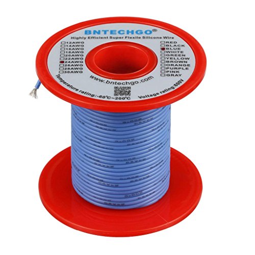 Image of BNTECHGO 24 Gauge Silicone wire spool 100 ft Blue Flexible 24 AWG Stranded Tinned Copper Wire