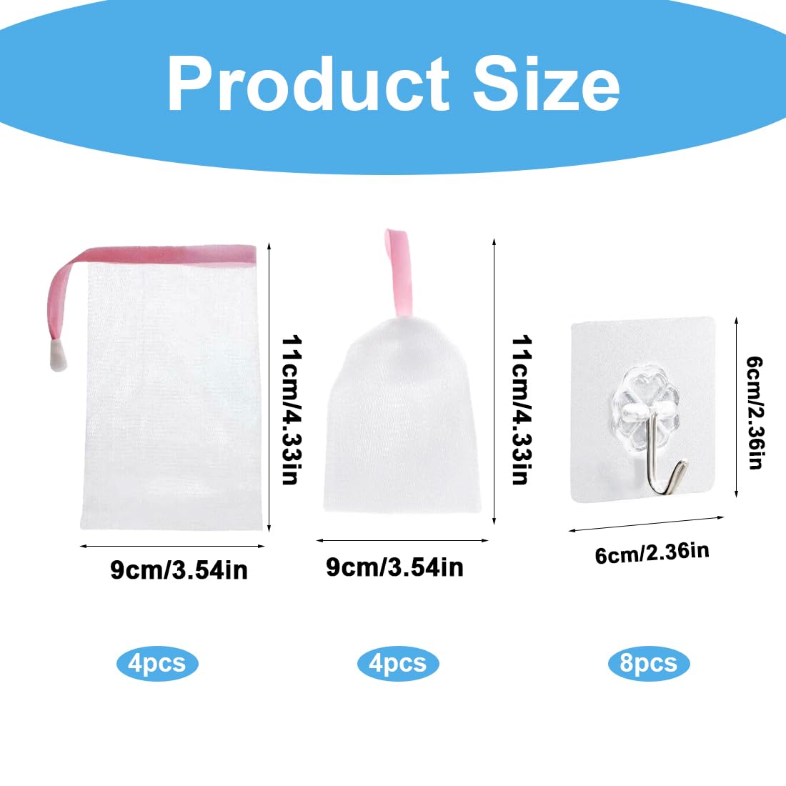 WUSJCOF 8 Piezas Bolsas de Jabón de Nailon, Redes de Limpieza Facial, Bolsas de Malla de Jabón, Redes de Espuma, Bolsas de Exfoliante para Baño, Red de Jabón para el Cuidado del Cuerpo