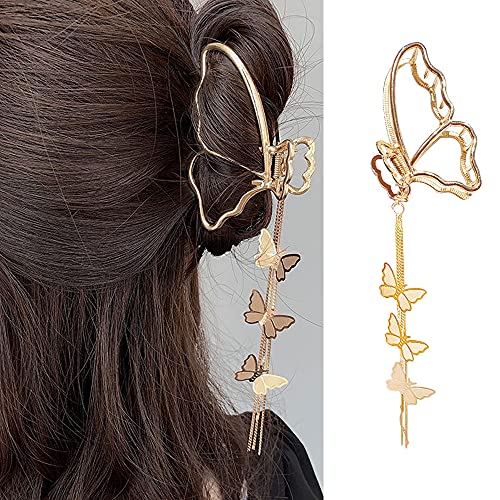 MACUR Butterfly Hair Clips 1PCS Metal Claw Clip Big Nonslip Gold Clamps Accessories Tassel Catch for Women and Thinner, Thick Styling Fashion Supplies
