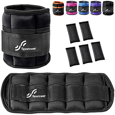 Sportneer Knöchelgewicht, Verstellbares Gewichte-Set am Knöchel, Handgelenkriemen am Handgelenk, 0,45kg-2,3kg (pro Knöchel)/0,9-4,5kg(pro Paar), 2 Packungen, Schwarz Cover