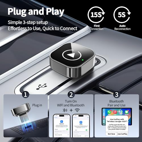 ABEAUROOSE Wireless CarPlay Adapter, Wired to Wireless for CarPlay, Mini USB Design Car Play Adapter, Plug and Play, Stable Connection - image 3