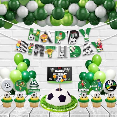 Image of Festiko Set of 33 Pcs Football Theme Happy Birthday Combo (Banner, Balloons, Cake & Cupcake Toppers), Football Theme Decorations, Birthday Decoration Items