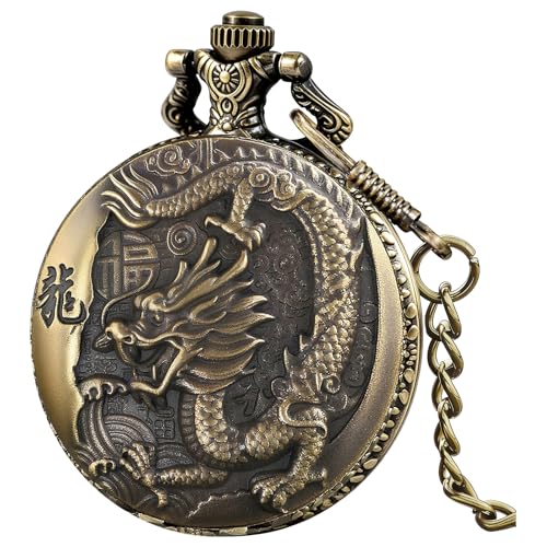 Image of Tiong Pocket Watch Pattern Vintage Quartz Pocket Watches with Chain Christmas Graduation Birthday Gifts Fathers Day