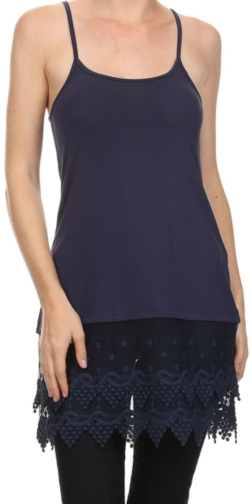 BNY Inc Cami Slips Crochet Lace Hem Tank Top Navy S LVD-10040