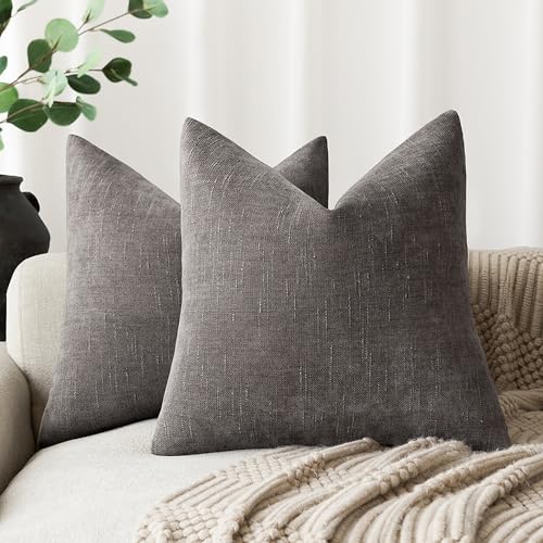 Image of Foindtower Pack of 2 Soft Textured Throw Decorative Pillow Covers Square Accent Solid Cushion Cover Cozy Farmhouse Pillow Case with Zipper for Couch Sofa Bedroom Living Room 18x18 Inch, Charcoal