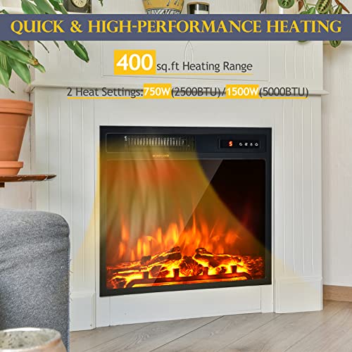 SIMOE 18 Inch Electric Fireplace Inserts Heater, 750W/1500W Wall Recessed with 5 Brightness Settings, 0.5-9 H Timer, Remote Control, No-Install, Energy Efficiency, Fireplace Heater for Indoor Use