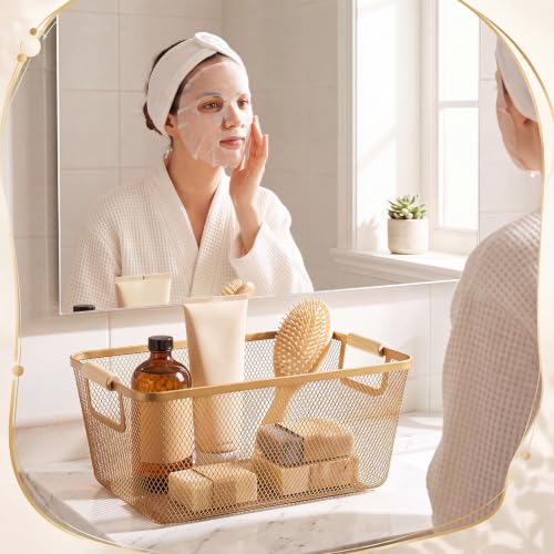 Gold-4-Pcs-Large-Metal-Wire-Basket-with-Wooden-Handles-Mesh-Steel-Storage-Organizer-Bin-Bathroom-Containers-Home-Closet-Basket-Makeup-Basket-Living-Room-Laundry-Table-Gifts