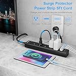 2 Pack Power Strip Surge Protector-5 Widely Spaced Outlets 3 USB Ports(1 USB C Port),1250W/10A with 5Ft Extension Cord, Power Strips with Surge Protection, Wall Mount for Home Office,Black - Image 2