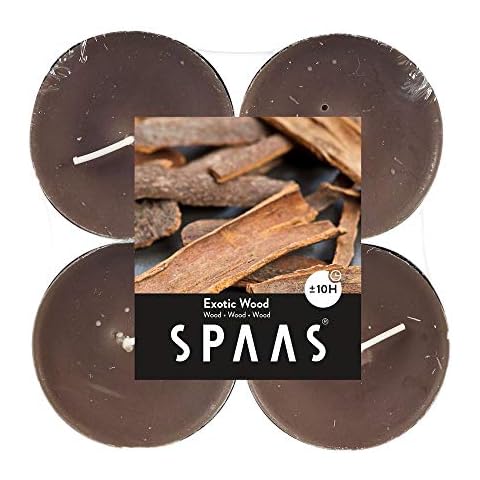Spaas Maxi-Teelichter, 12 x 4 Stück, ± 10 Stunden, exotisches Holz Cover